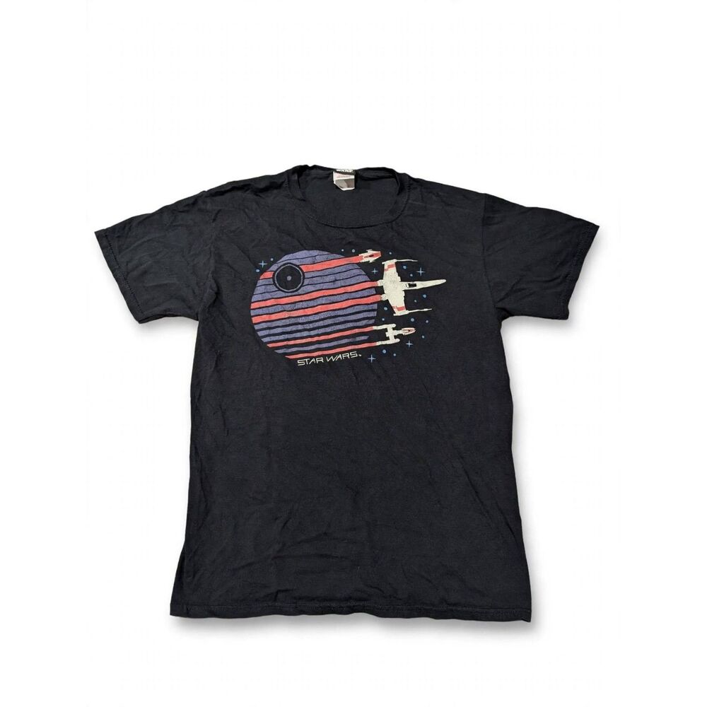 Star Wars Death Star X-Wing Graphic T-Shirt Mens Small Black Short Sleeve Cotton